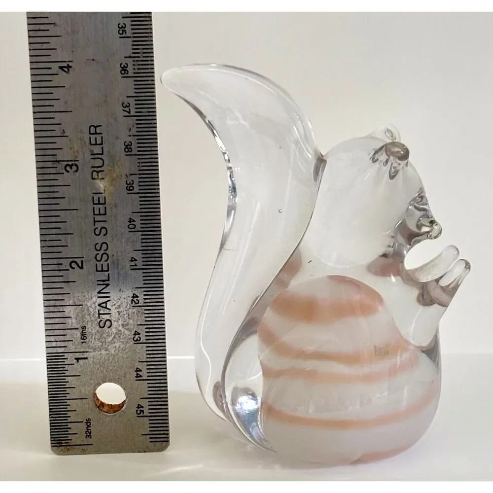 Vintage Murano Style Art Glass Squirrel Pink White Hand Blown Figurine MCM